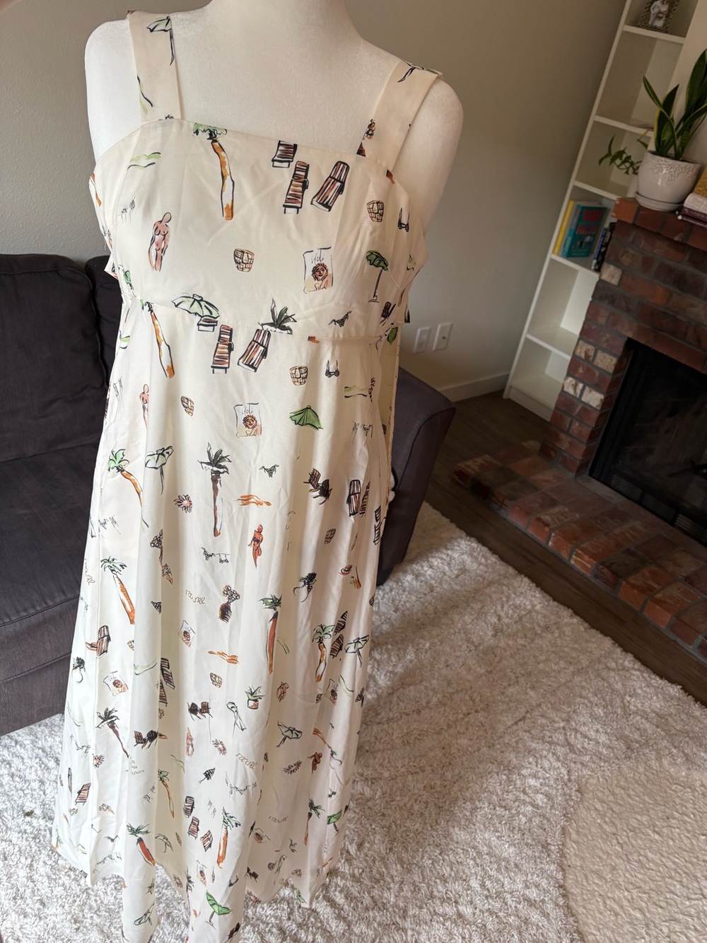 Cream Sundress with Beach Print